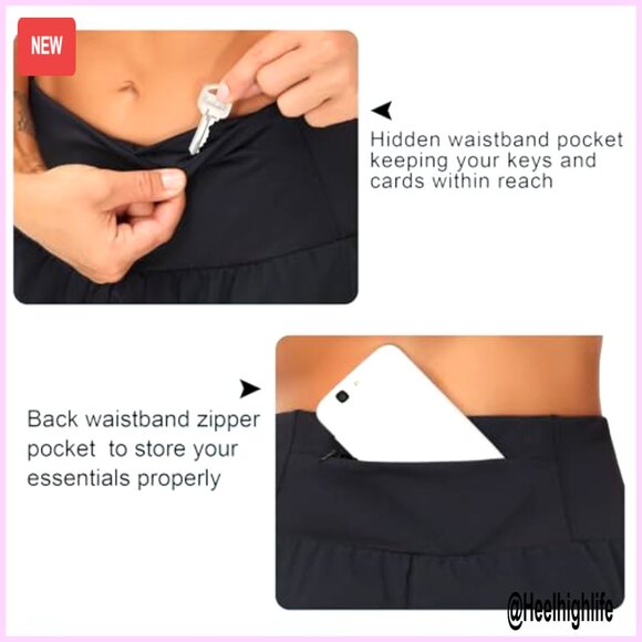 High Waisted Running Shorts Quick Dry Athletic Mesh Liner Zipper Pockets - Picture 4 of 6